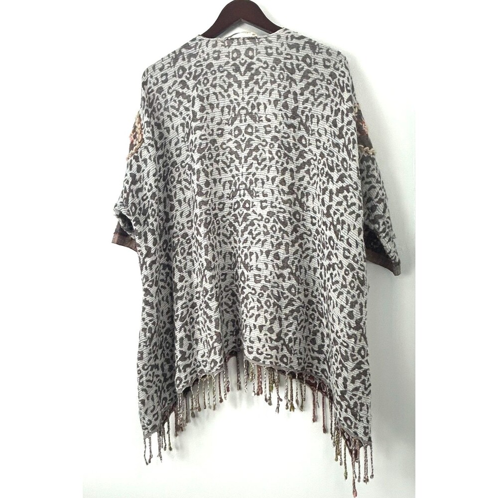 Soft Surroundings Womens S/M Pasha Pumpkin Wool Leopard Cardigan Fringe Boho - Picture 6 of 13